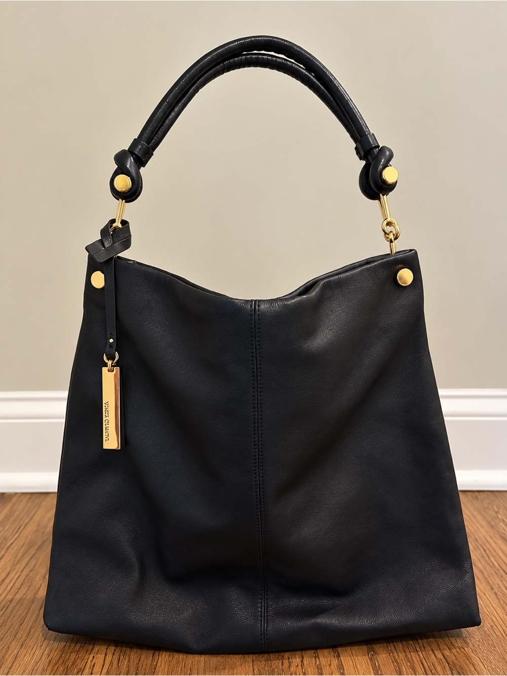 Vince Camuto Ruell Hobo Black Genuine Leather Shoulder Bag